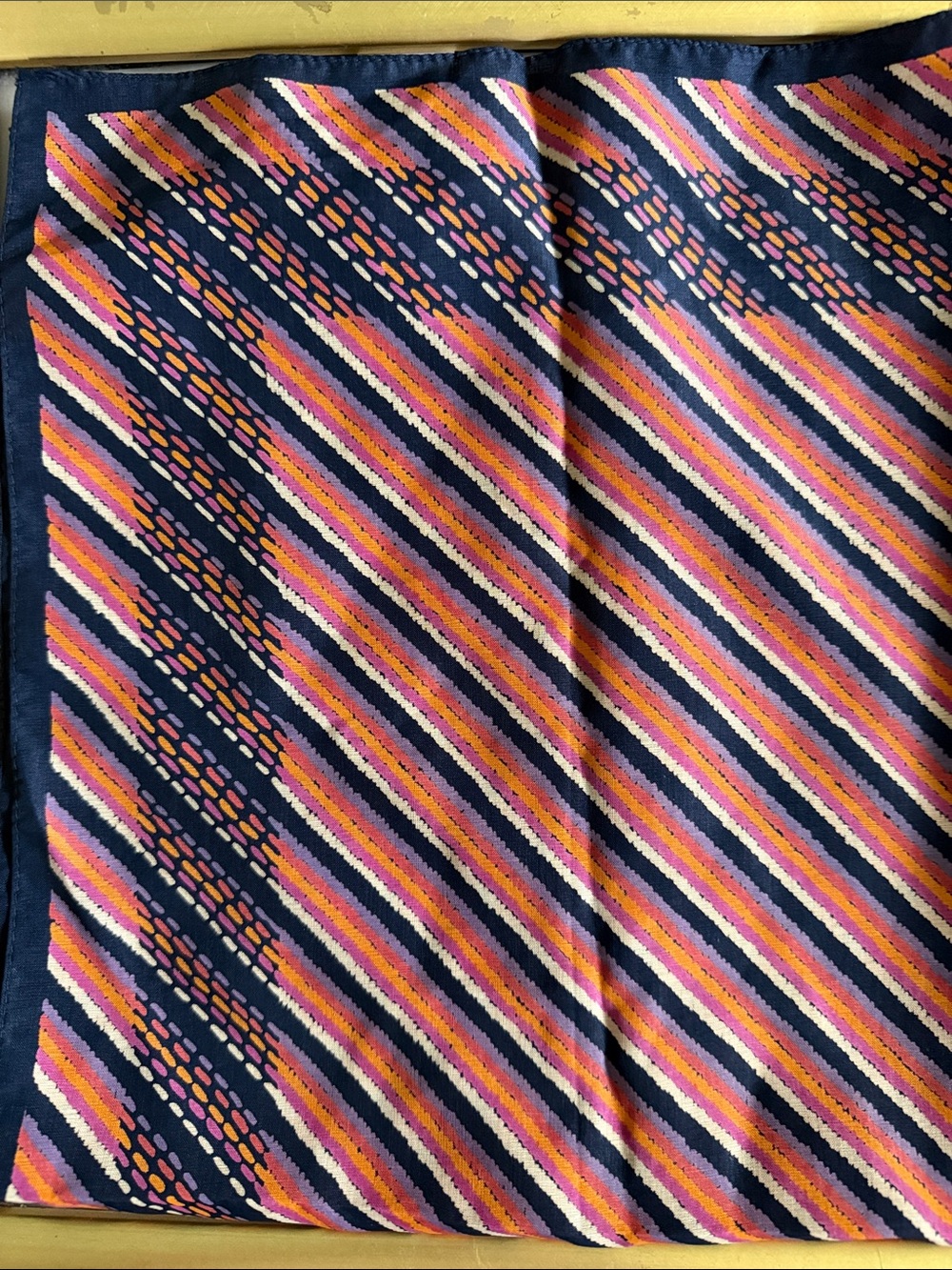 VTG Marshall Field’s Italian Geometric Scarf Black, orange, purple, pink, cream - Picture 11 of 16